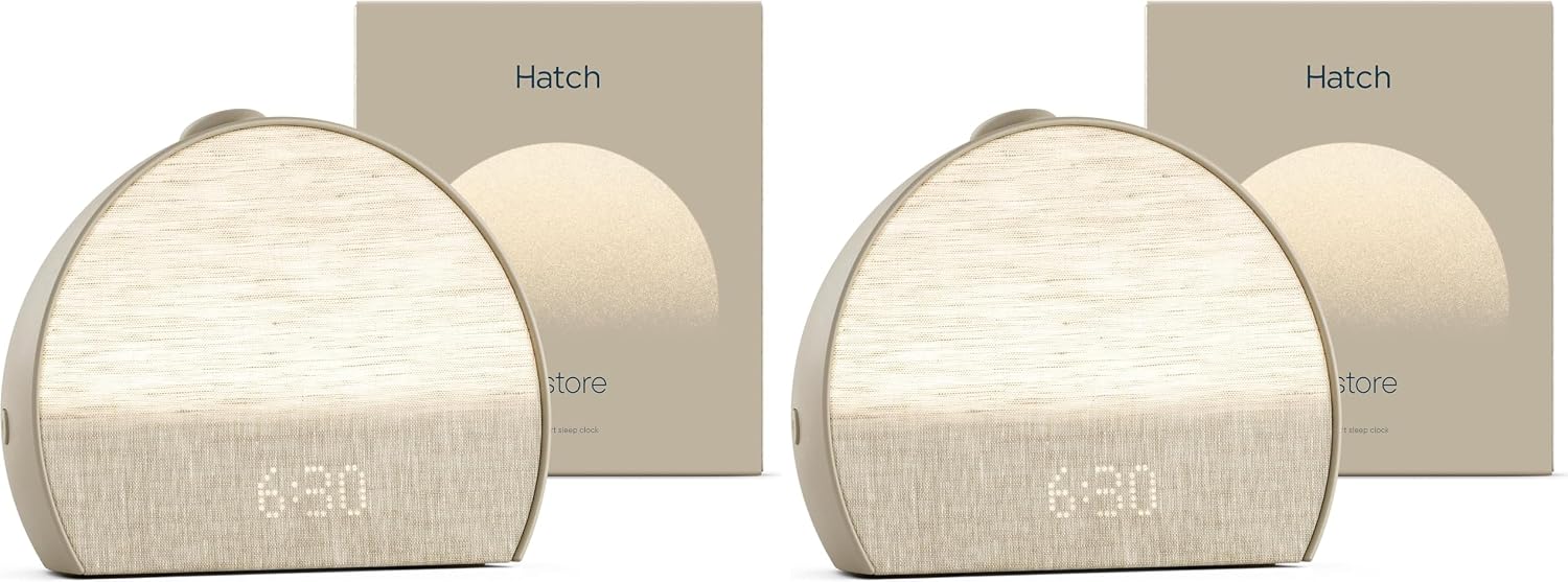 Hatch Restore 3 Sunrise Alarm Clock, Sound Machine, Smart Light (Greige) - White Noise, Screen-Free Sleep Routine (Pack of 2)