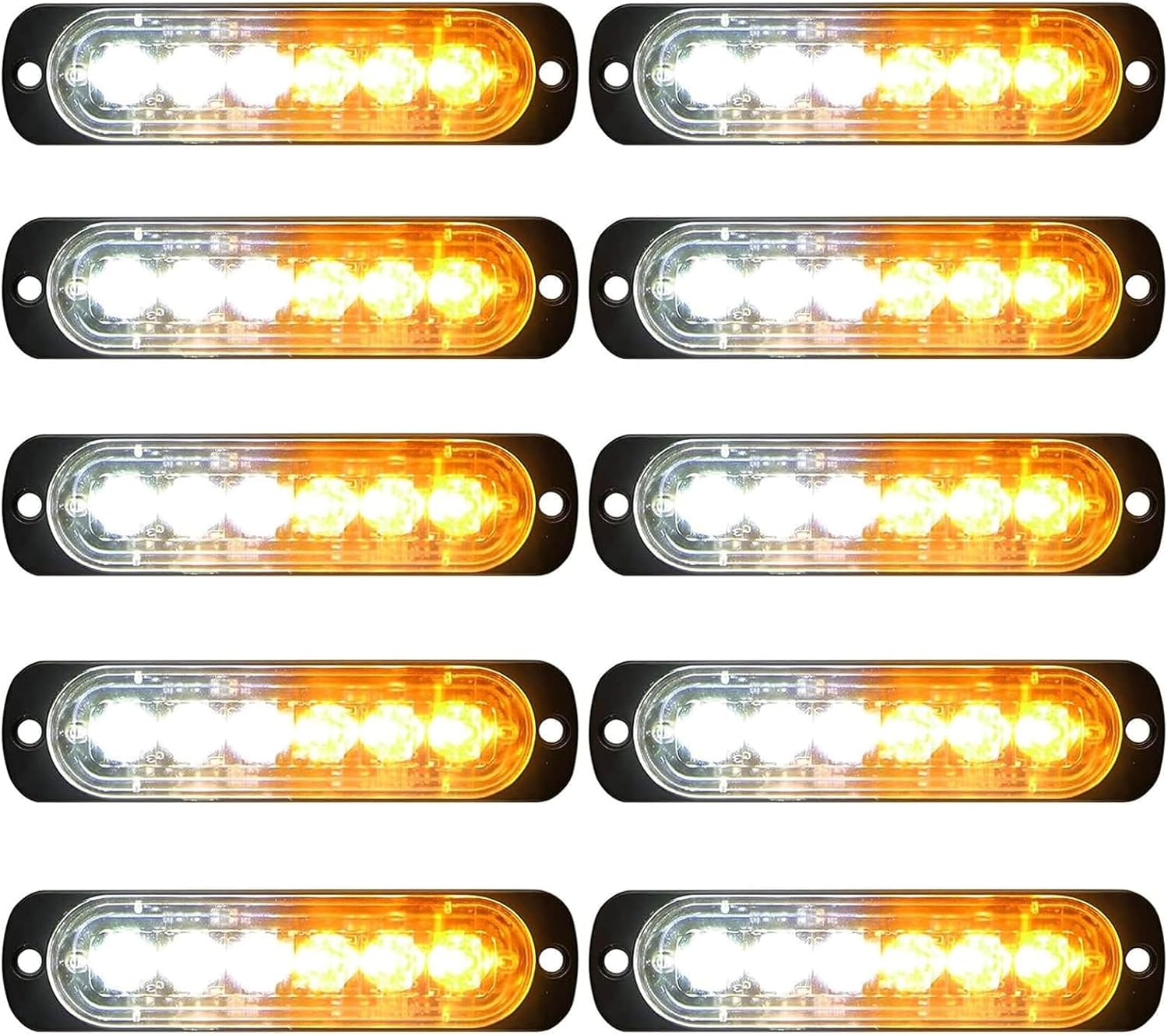 EEEKit 10 Pack LED Emergency Strobe Lights, Amber White 6 LED Strobe Warning Emergency Flashing Light Caution Construction Hazard Light Bar for Car Truck Van Off-road Vehicle ATV SUV Surface Mount