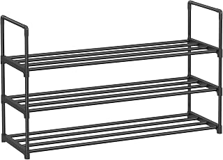 SONGMICS Shoe Rack, 3 Tier Shoe Organizer, Metal Shoe Storage Shelf for 15 Pairs of Shoes, Easy to Assemble, Entryway, Black ULSA303B02
