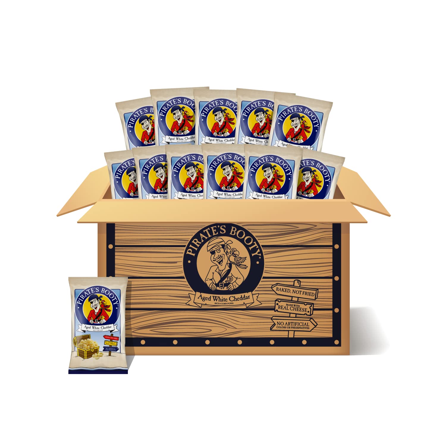 Pirate's Booty Aged White Cheddar Cheese Puffs, Gluten-Free, Kids Snacks, 1oz (12ct)