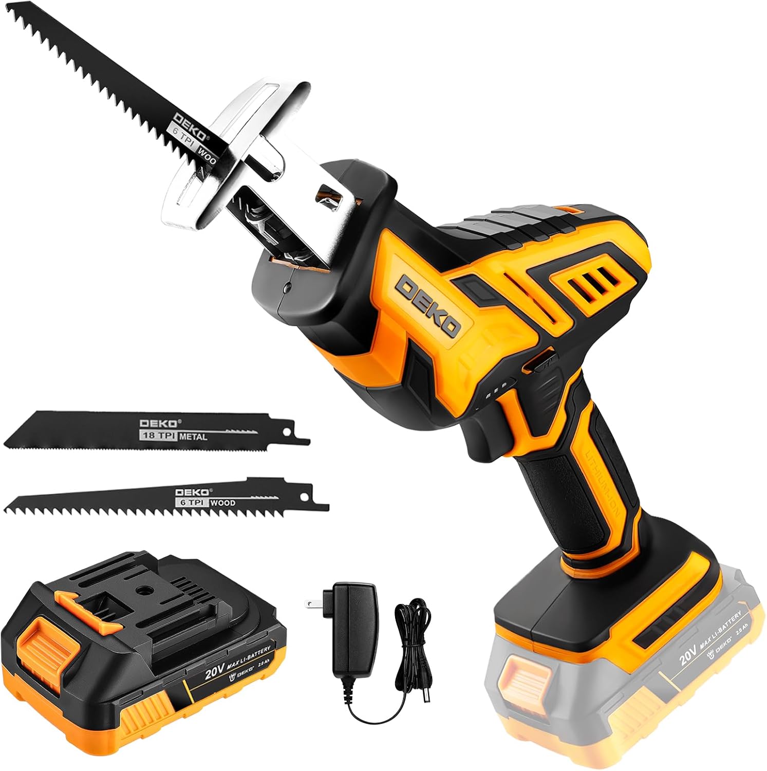 Cordless Reciprocating Saw: DEKOPRO 20Volt Battery Powered Mini Reciprocating Saw, Compact Electric Metal Blades Tool, Power Hand Saws for Wood work, Cut