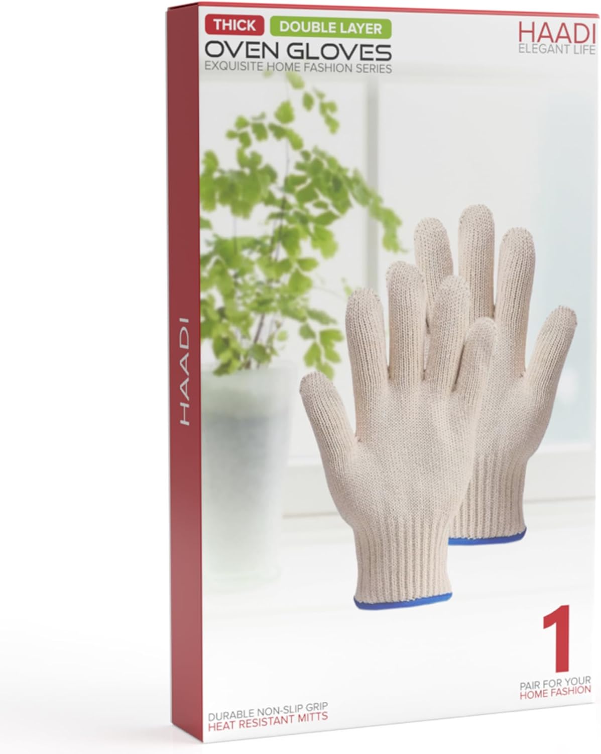 Oven Gloves Heat Resistant Hot Surface Handler Oven Mitts with Fingers, Non-Slip Double Layered Protection Kitchen Potholders for Cooking, Baking and Grilling- 1 Pair