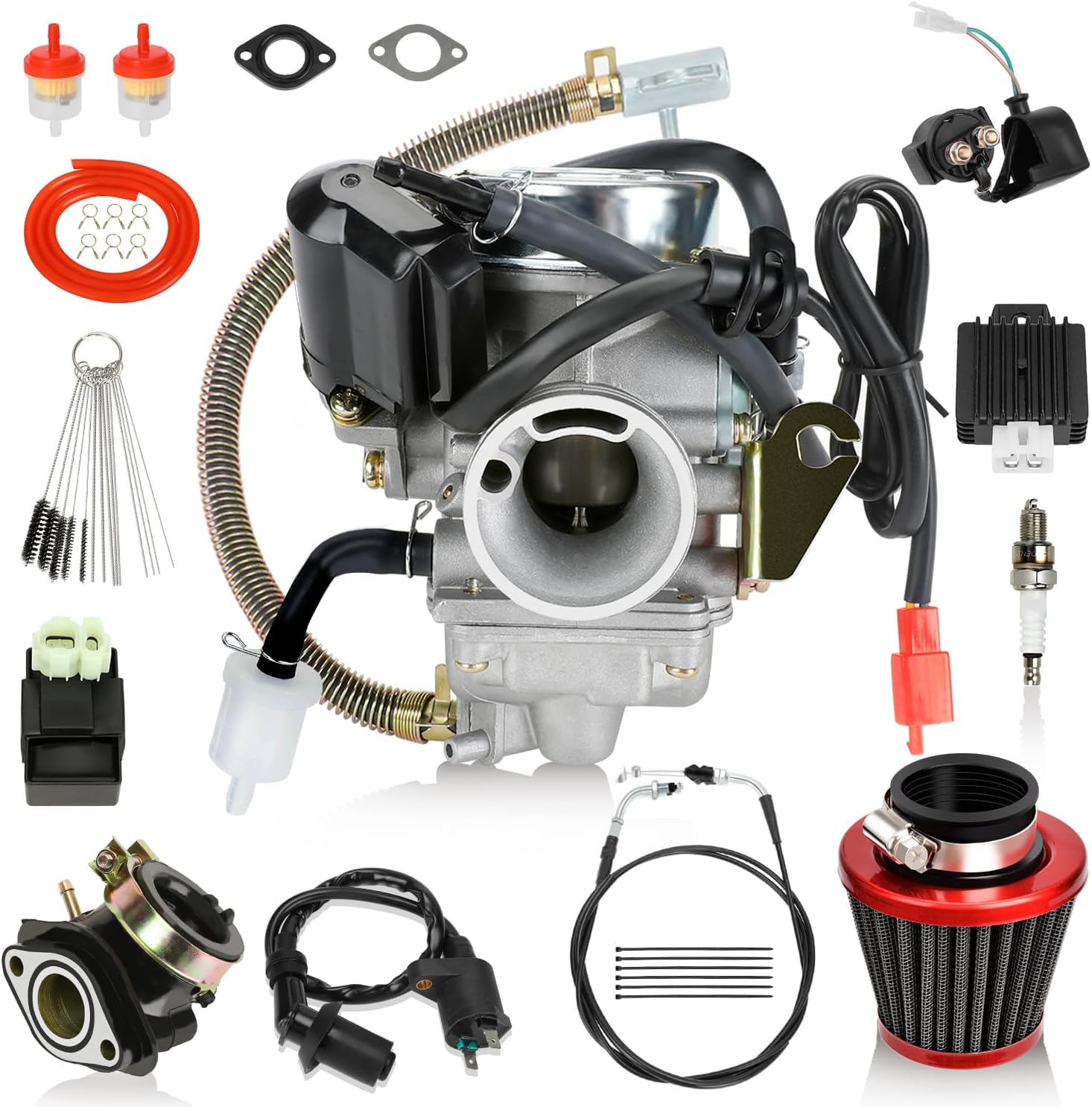 EOPOAYI Performance GY6 150cc Carburetor PD24J Ignition Coil Throttle Cable Kit for 125cc Taotao Scooter Moped 152QMI 157QMJ Engine Roketa Motorcycle ATV Go Kart Parts with Starter Solenoid