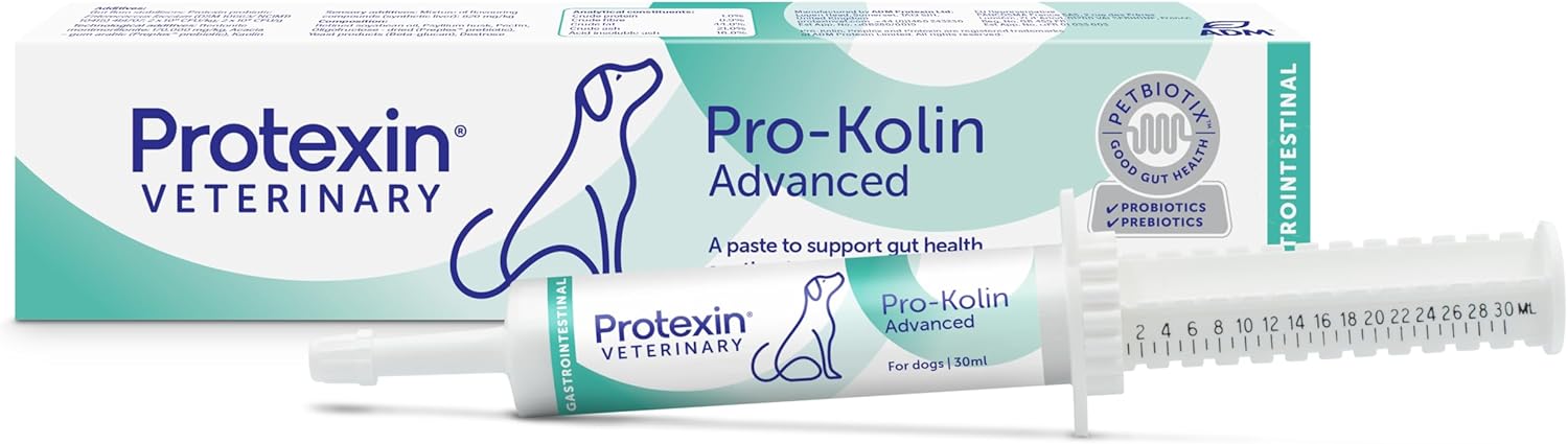Protexin Veterinary Pro-Kolin Advanced Gut Health Paste for Dogs to Firm Up Poop, Prebiotic and Probiotic Formula, Meat-Free Liver Flavour, 30ml