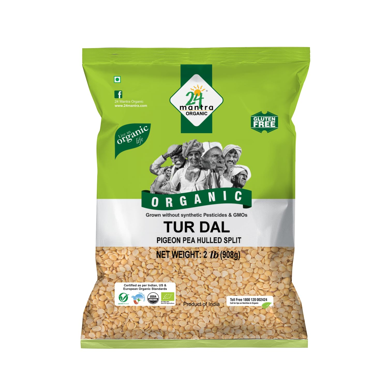 24 mantra Organic Split Pigeon Pea (Toor Dal) 2 lbs