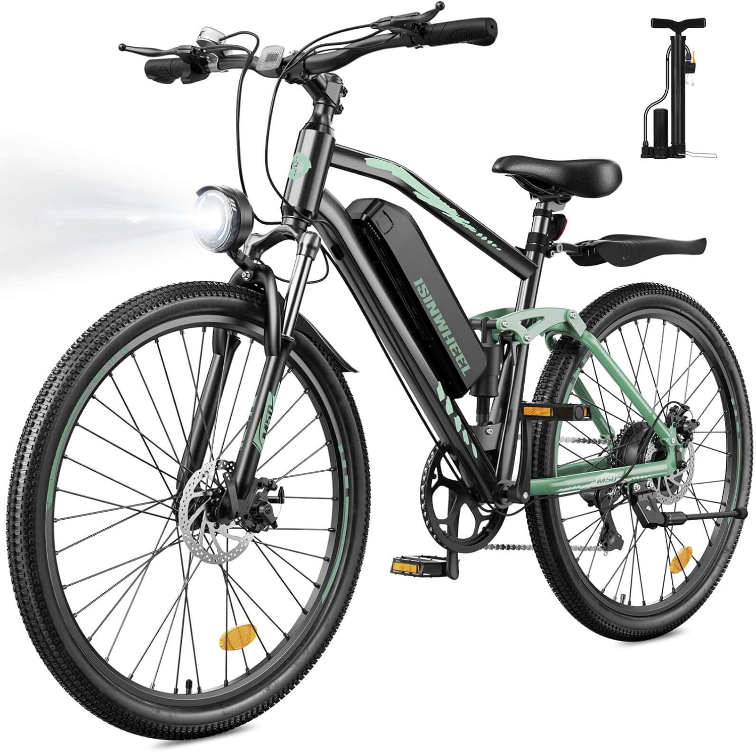 isinwheel Urban/Folding Electric Bike for Adults 500W Ebike with Basket, Dual USB Charging Ports, Full Suspension, 7 Speed Gearshift, 20mph Foldable Electric Bicycles, 26" Electric Mountain Bike