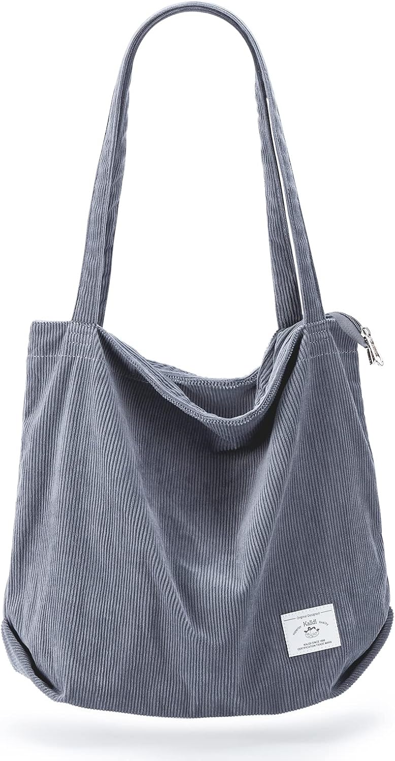 KALIDI Thicken Corduroy Totes Bag Extra Large Capacity Handbags Shoulder Bags with Zipper Cord Tote Bag for Women Ladies Girls Casual Shopping Bag for Work School College Daily Use