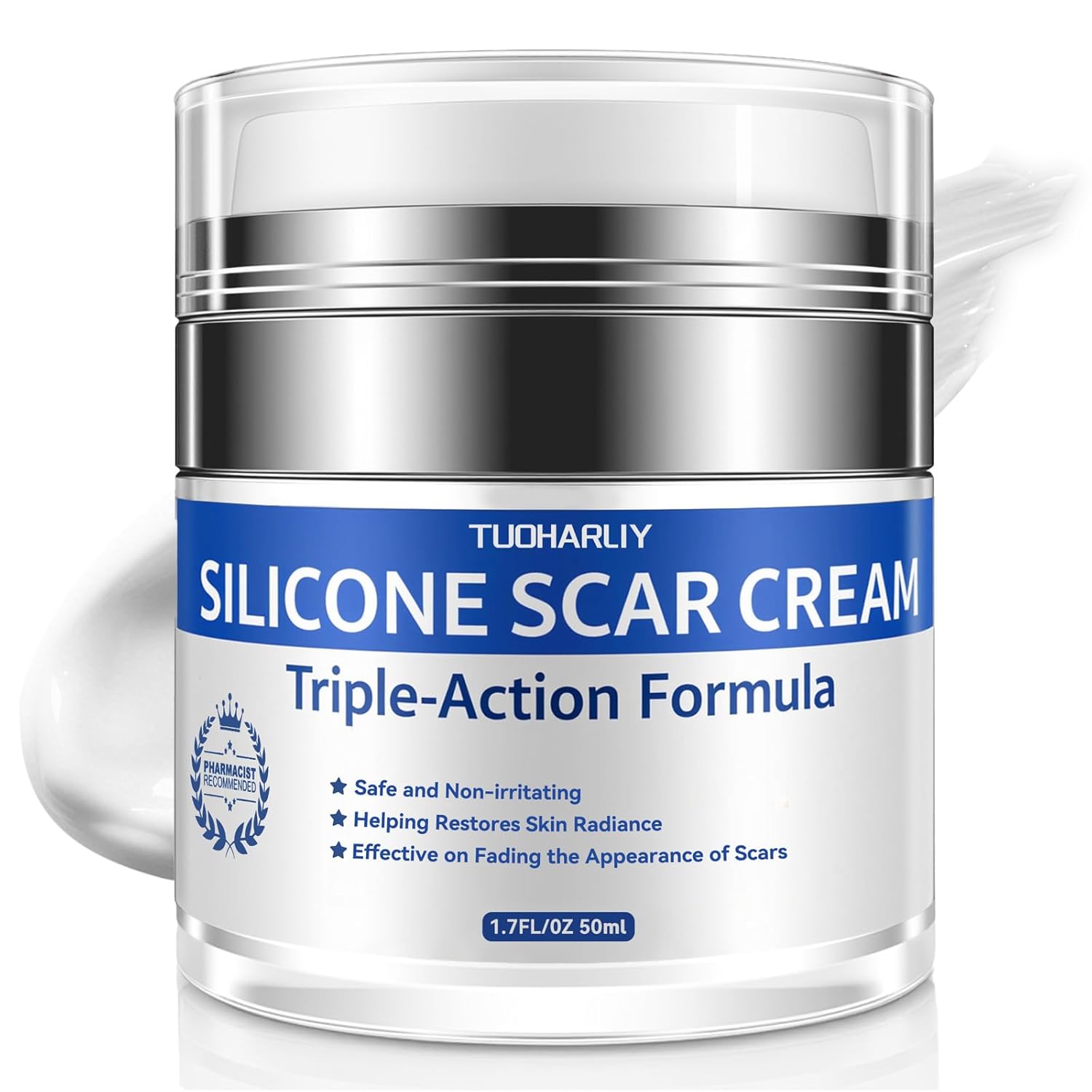 Scar Cream, Silicone Scar Gel, Advanced Scar Removal Cream for Surgical Scars, Stretch Marks, Keloid Bump Removal, Injuries, Burns and Acne, Old and New Scars, Gentle on Sensitive Skin, 1.7 oz(50ml)