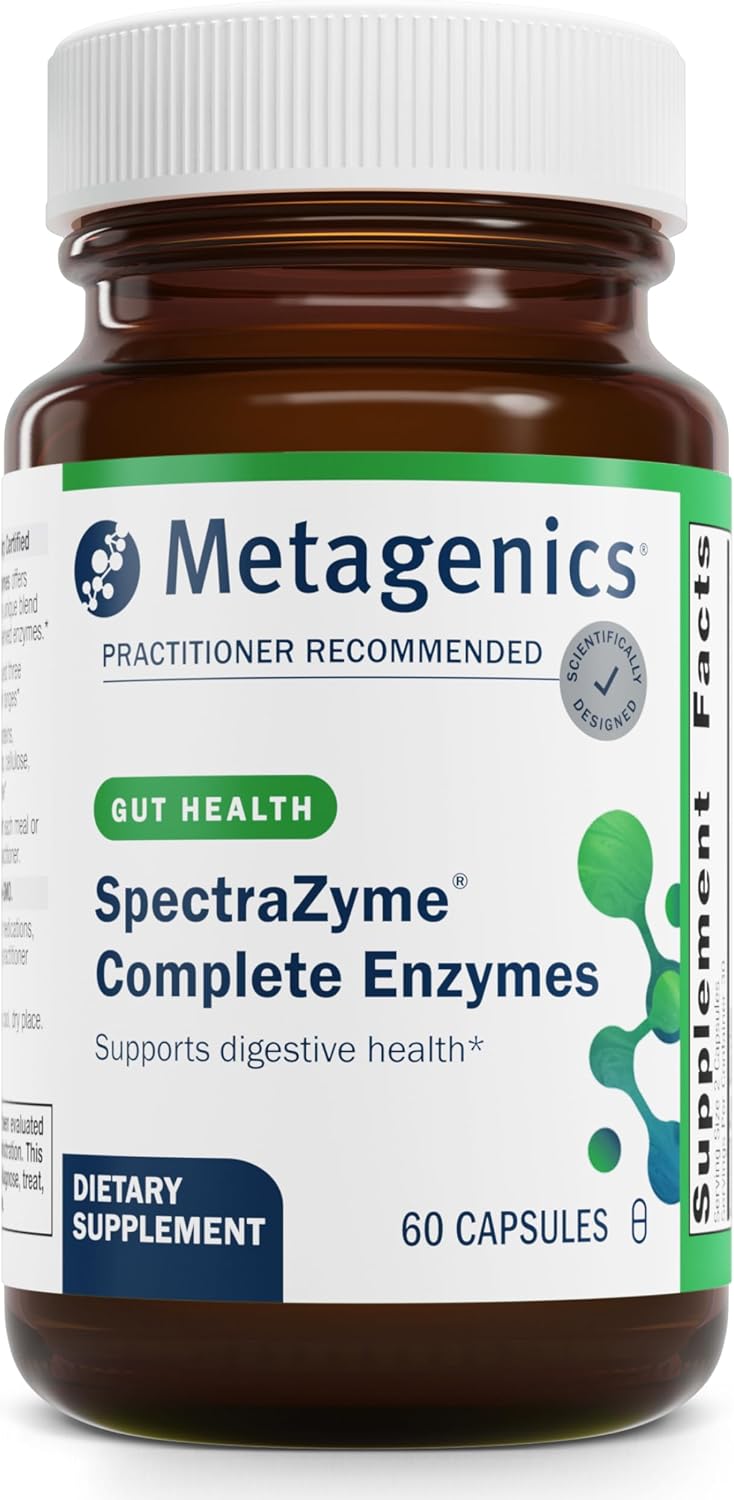 Metagenics SpectraZyme Enzyme Complex - Plant-Based Digestive Enzymes for Protein, Fat & Carbohydrate Breakdown - Supports Indigestion, Bloating & Colon Health* - Gluten-Free, Vegan - 60 Capsules