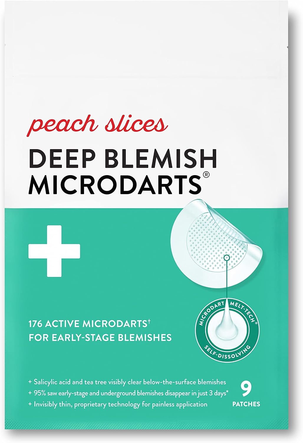 Peach Slices - Deep Blemish Microdarts (9 ct) - Early Stage Pimple Patches for Face - Salicylic Acid, Niacinamide, Hyaluronic Acid, Tea Tree Oil & Cica - Vegan, Cruelty Free, Korean Skin Care & Beauty