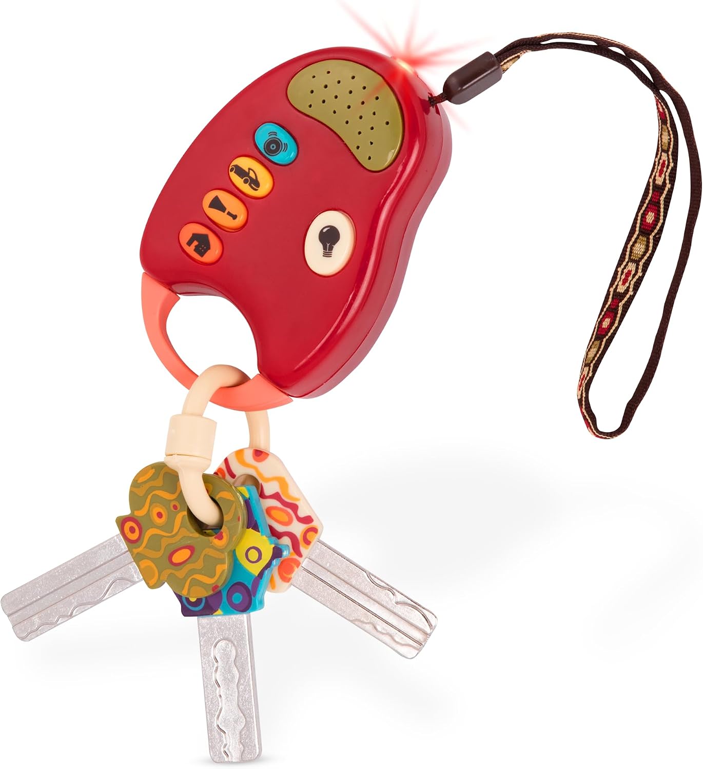 B. toys – Toy Car Keys with Lights & Sounds – FunKeys – Interactive Baby Toy for Toddlers – Pretend Play Keys with Realistic Sounds & Colorful Design – Encourages Fine Motor Skills – 10+ Months – Red