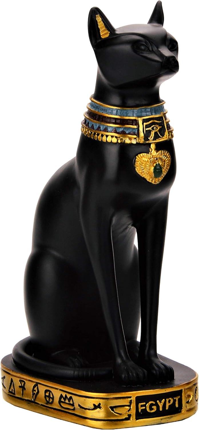 NileCart Egyptian Bastet Collectible Figurine The Black Cat Goddess Statue - Handmade in Egypt (Large 7.5 inches Tall)