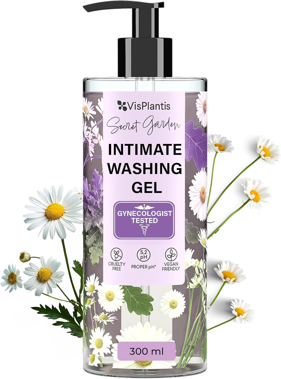 Vis Plantis Intimate Washing Gel for Women with Oak Bark & Chamomile - 300 ml Refreshing Feminine Wash Against Irritation & Redness - pH Balanced Vaginal Hygiene Odor Treatment for Sensitive Skin