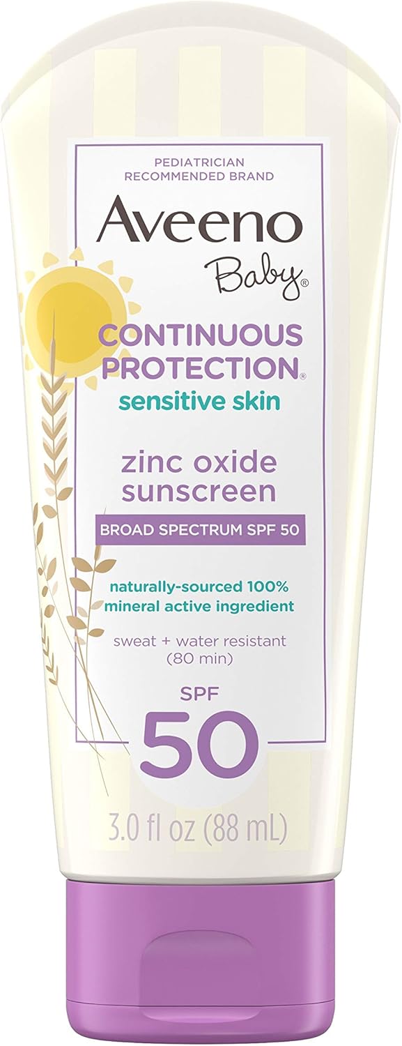 Aveeno Baby AVEENO Baby Continuous Protection Sensitive Skin Lotion Zinc Oxide Sunscreen SPF 50 3 oz 3 Fl. Oz