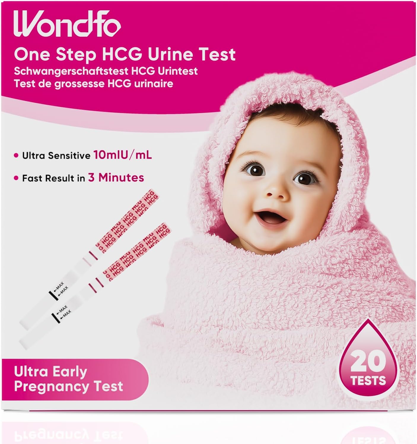 Wondfo Pregnancy Test Strips Early Detection Pregnancy Test 10 MIU Sensitivity 99.99% Accuracy After Missed Period 20 Pack