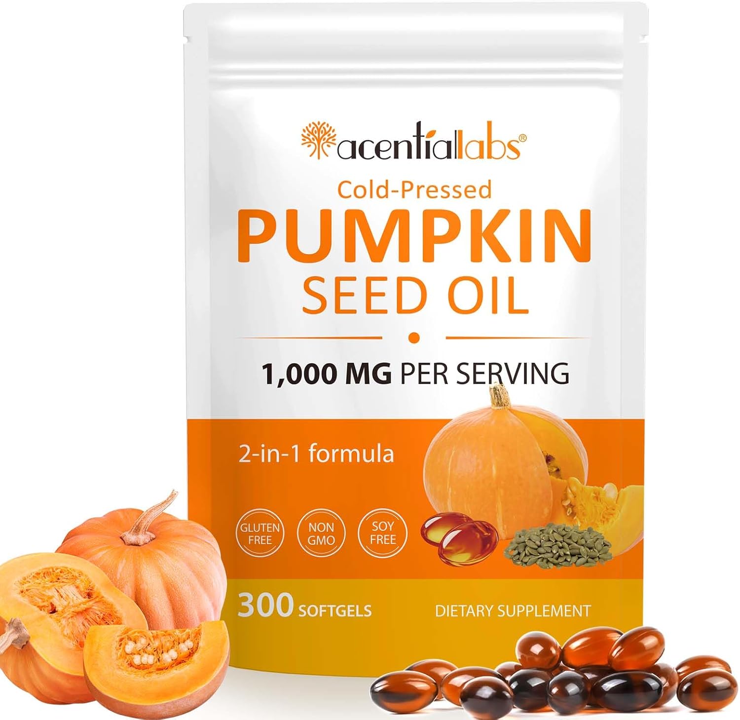 300 PCS Pumpkin Seed Oil Capsules,Pumpkin Seed Extract | 2 in 1 Pumpkins Seed Oil for Hair Growth, Cold Pressed, Supports Hair, Heart, Skin Supplement | Non-GMO | Gluten Free