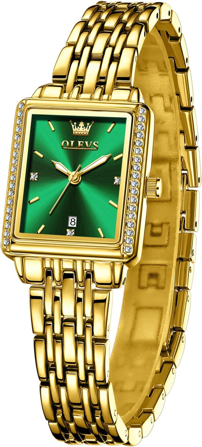 OLEVS Ladies Watches, Small Face Square Watches for Women, Luxury Gold Women Wristwatch, Elegant Diamond Stainless Steel Women's Dress Watch