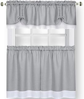 Darcy (Grey/White) Tier and Valance Window Curtain Set - 58 Inch Width, 36 Inch Length - Light Filtering Drapes for Kitchen, Bedroom, Living & Dining Room by Achim Home Decor