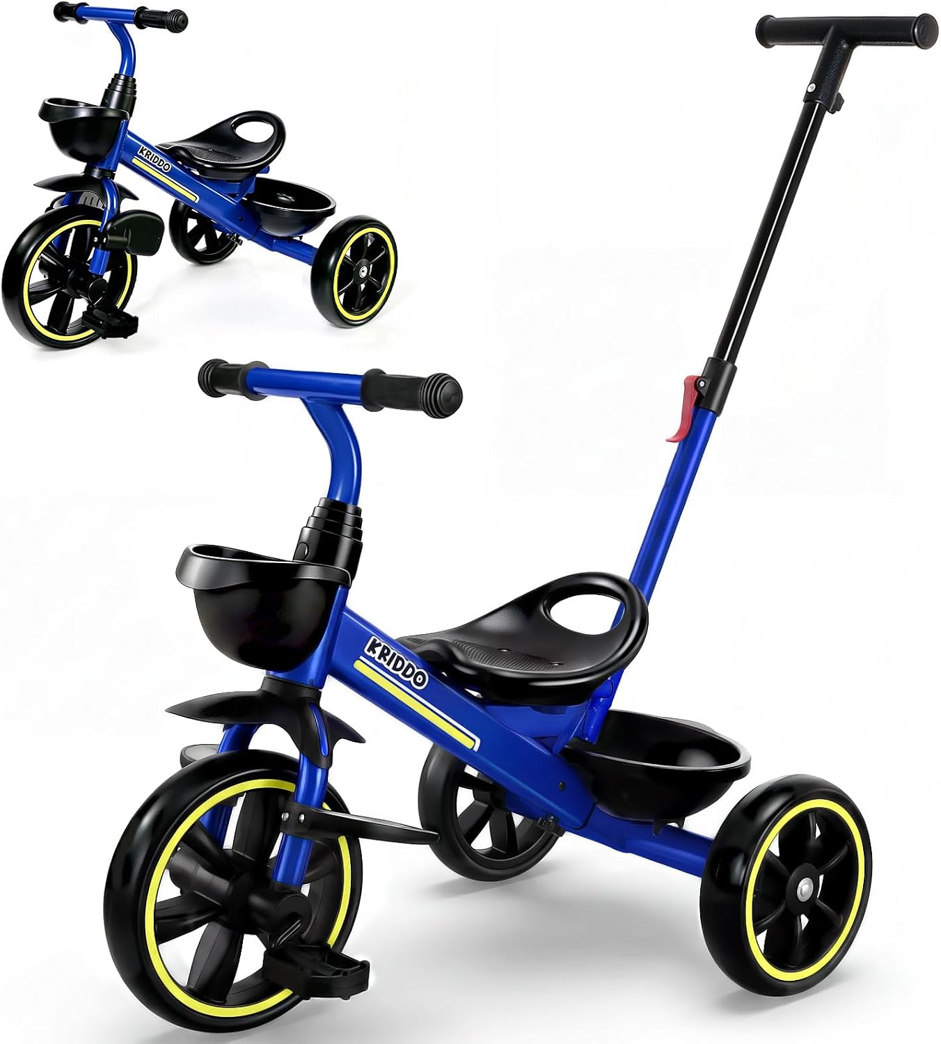 KRIDDO 2-in-1 Toddler Tricycle with Push Handle: Ages 18 Months to 5 Years