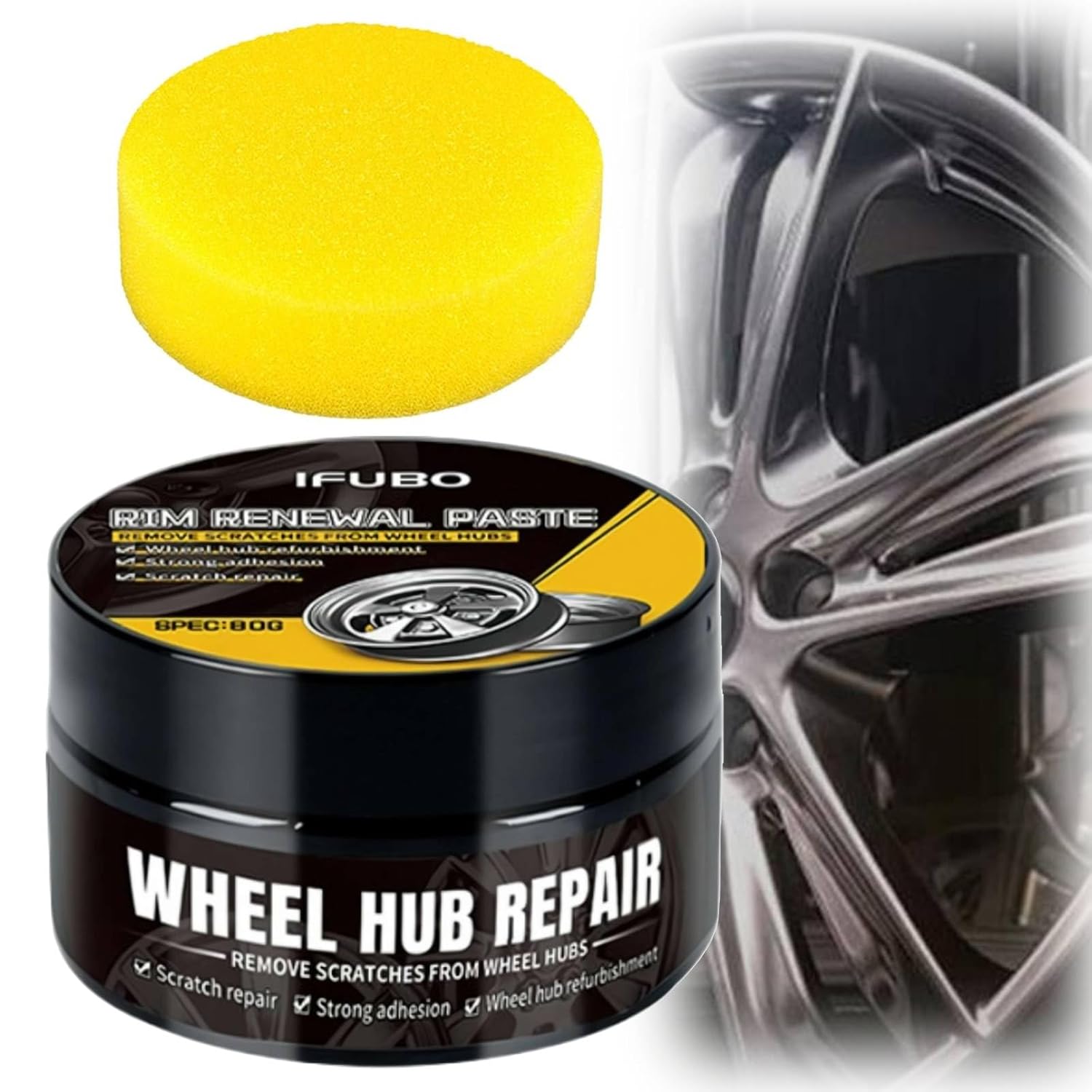 Car Wheel Scratch Repair Polish Kit - with Sponge 80g Hub Polishing Paste, Protective Coating & Removes Restores, for Alloy Wheels, Tire Rims, and Daily Vehicle Detailing Needs