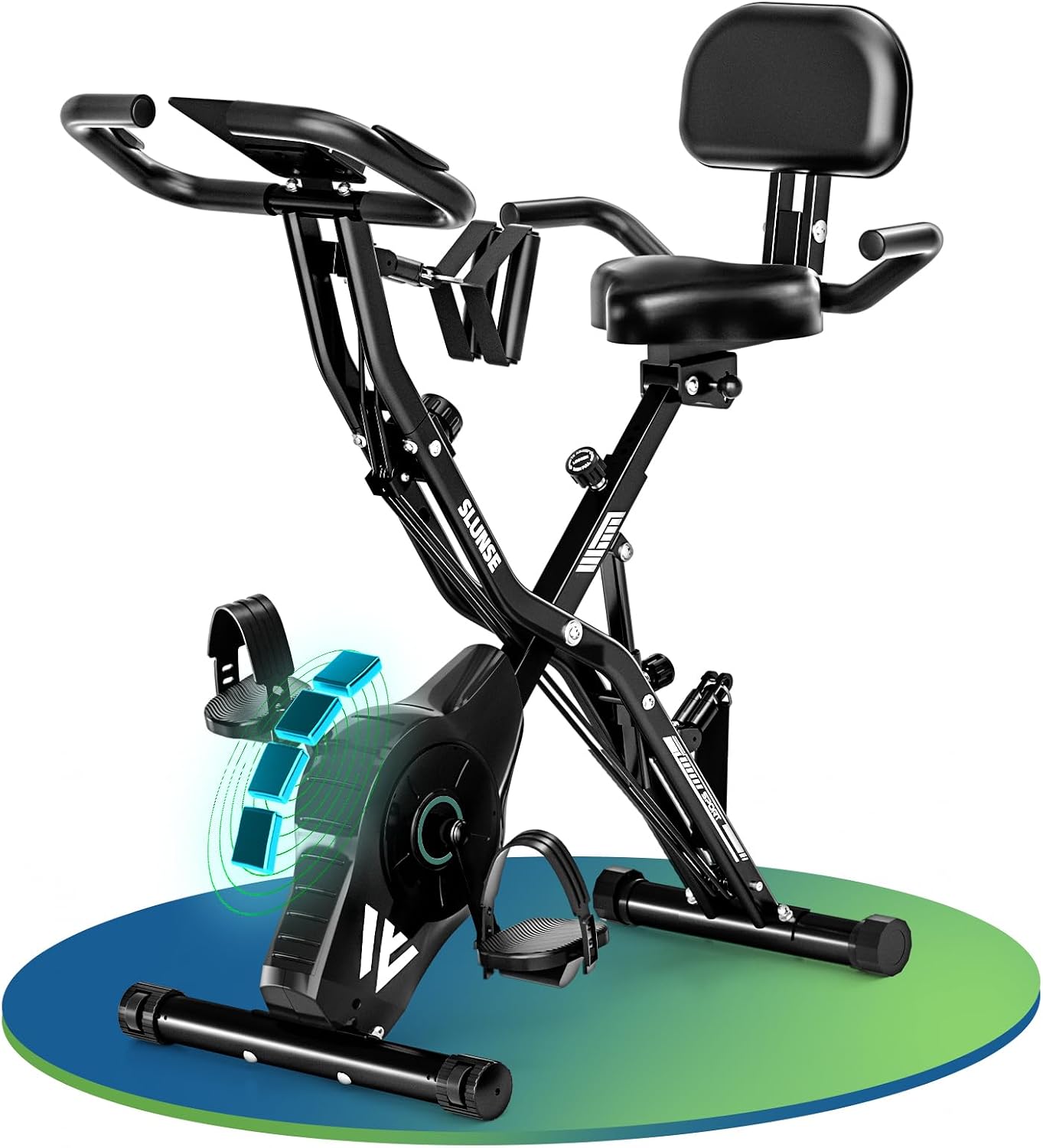Exercise Bike, 5-in-1 Quiet Folding Exercise Bikes for Home Use, 16 Level Magnetic Resistance Foldable Stationary Exercise Bike, LCD Display with Heart Rate, 350LBS Capacity Seat, Matte White