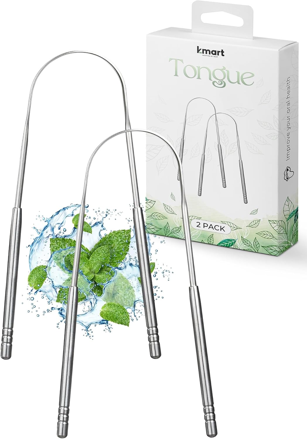 K-MART Tongue Scraper, 2 U-Shaped - Tongue Cleaner Stainless Steel, Optimal Oral Hygiene - Fresh Breath & Healthy Mouth Tongue Scrapers for Adults & Kids