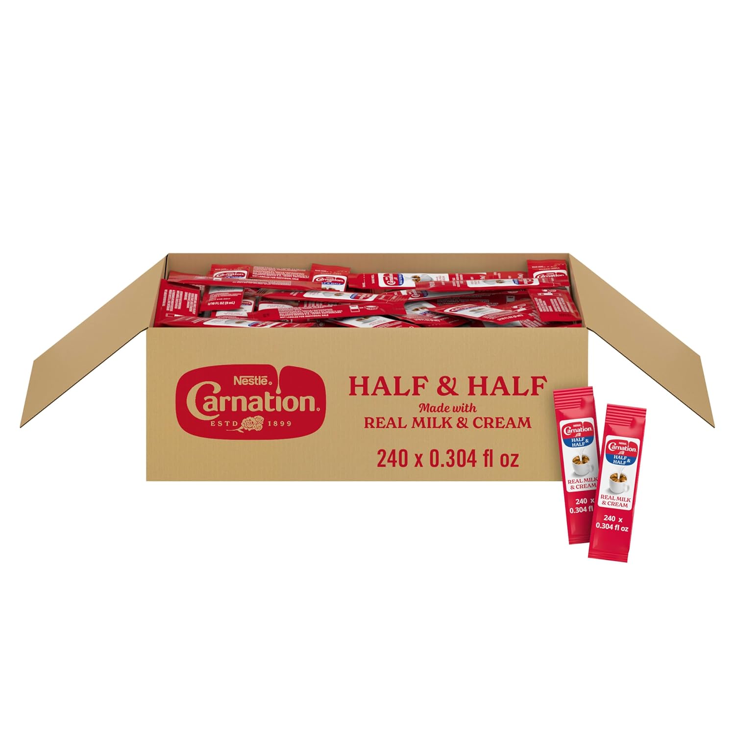 Nestle Carnation Half and Half Creamer, 0.304 fl oz Liquid Sticks 240-Pack | Liquid creamer, no refrigeration needed, creamer tubs, ideal for offices, breakrooms and self-serve coffee stations