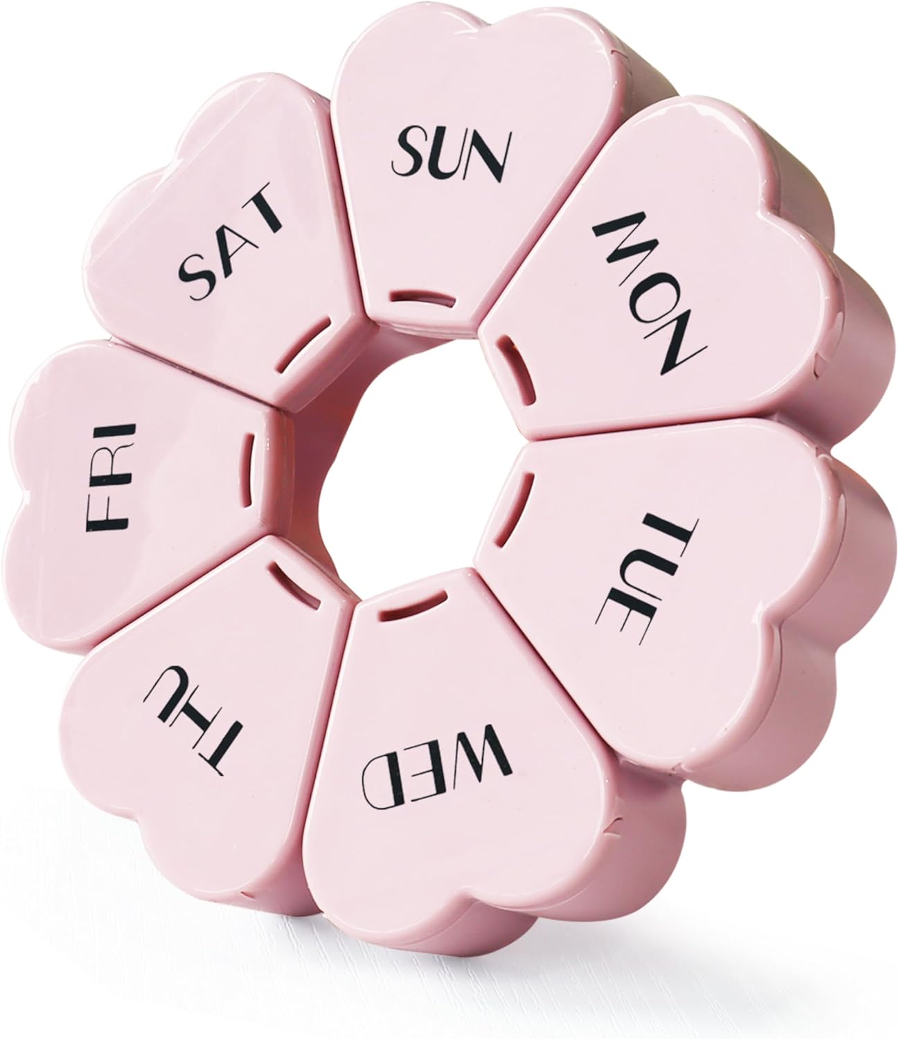 FHORAIN Weekly Pill Organiser, Cute, 7 Day, Large Compartments, Portable Tablet Box, Round, Vitamin and Supplement Case (Pink)