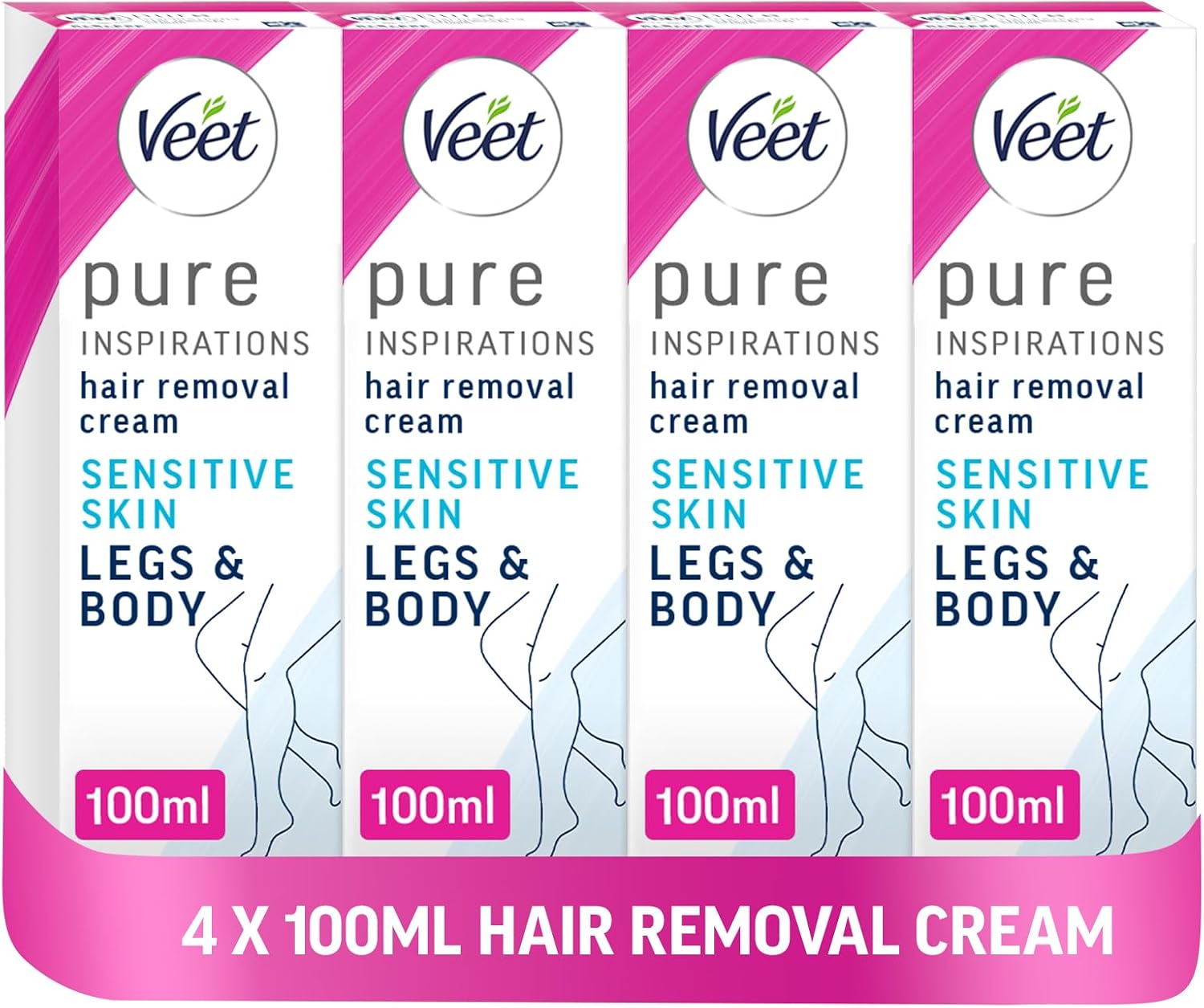 4 x 100ml Veet Hair Removal Cream for Legs & Body (Sensitive Skin)