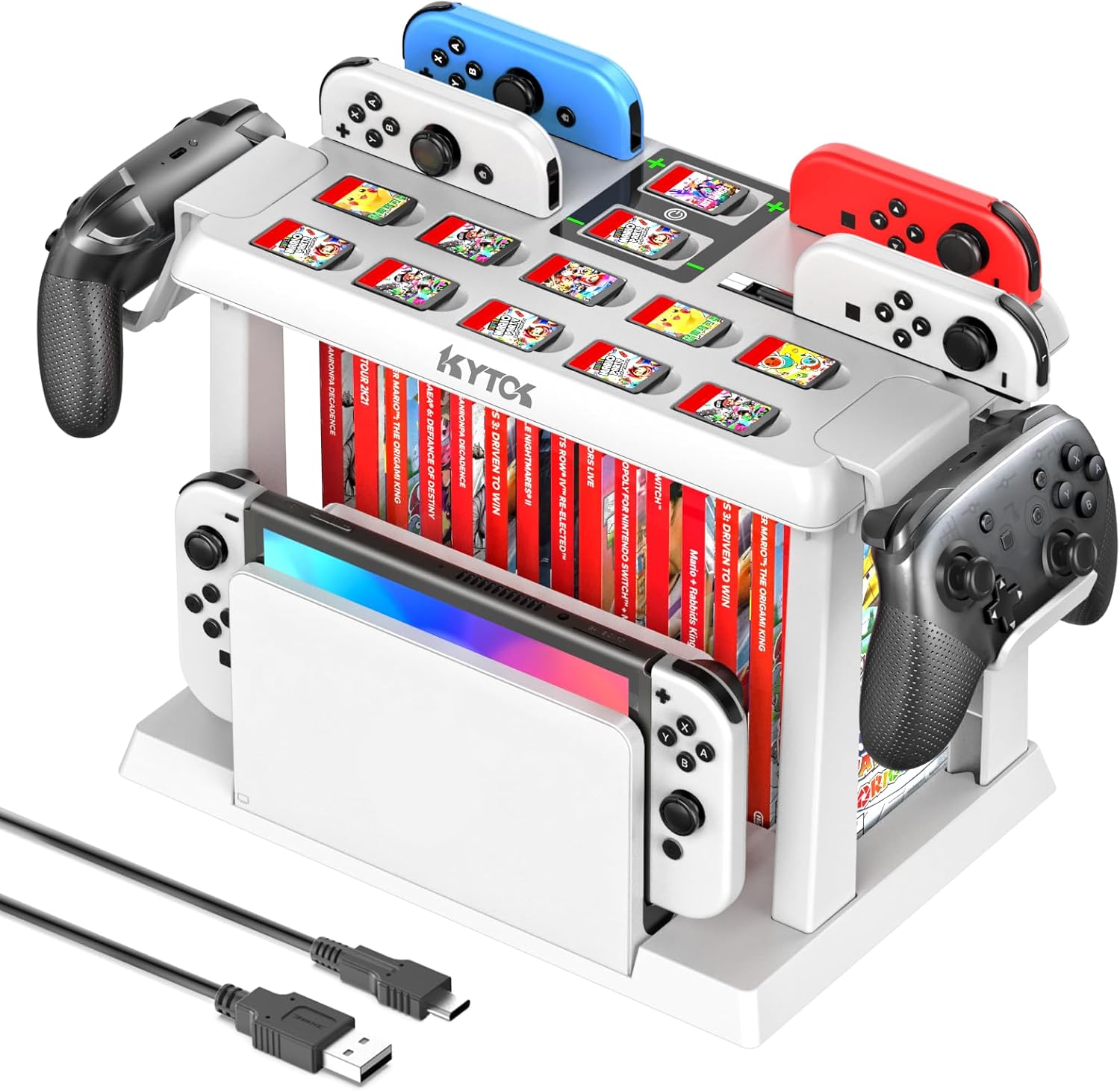 Kytok Switch Organizer Station with Controller Charger, Charging Dock for Nintendo Switch & OLED Joy-Cons, Storage for Games, TV Dock, Pro Controller, Accessories Kit
