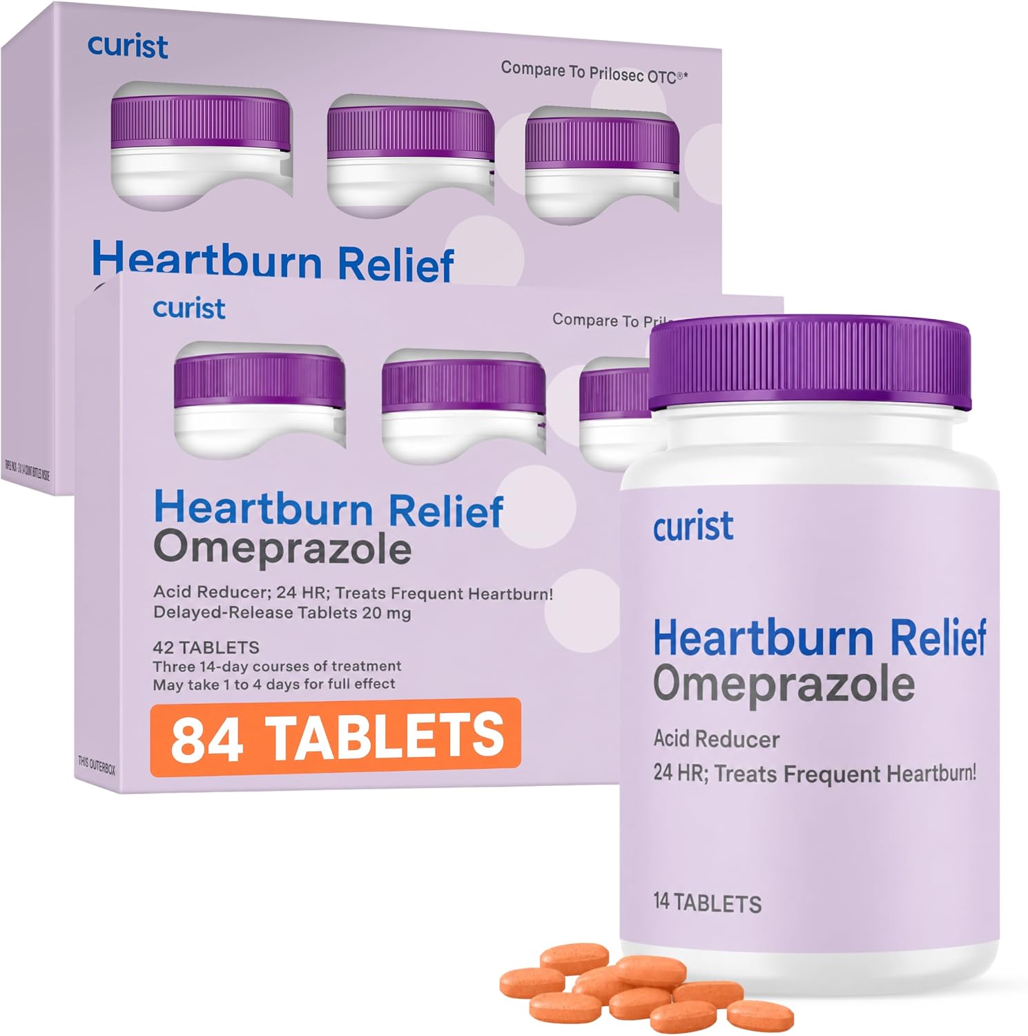 Curist Omeprazole 20mg (84 Count) Delayed-Release Tablets Heartburn Relief