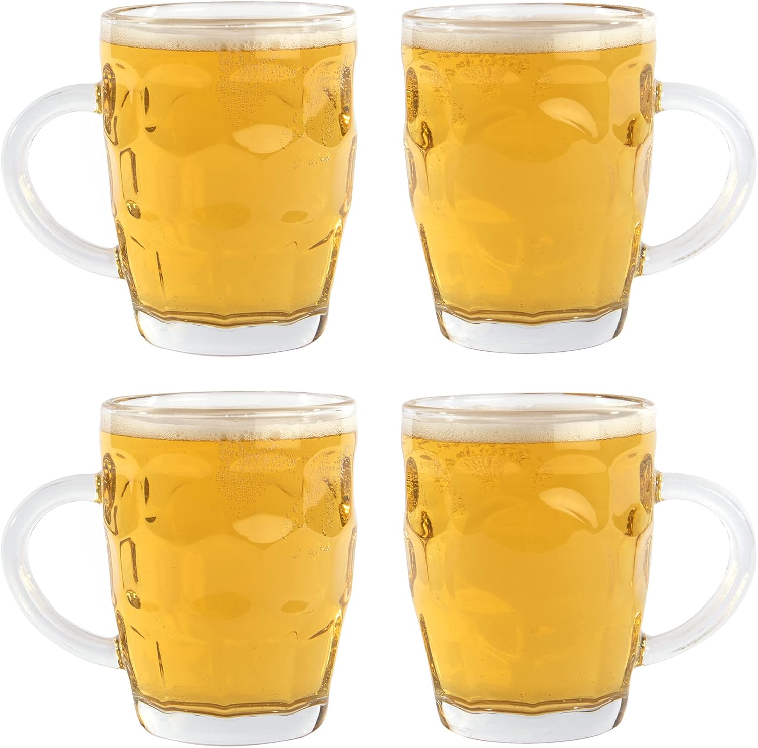 Glass Beer Tankards Set of 4|Pint Beer Mugs with Handles