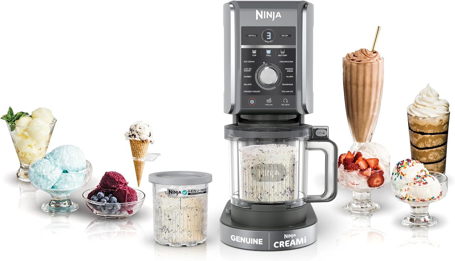 Ninja CREAMi XL Deluxe 11-in-1 Ice Cream & Frozen Treat Maker, NC501 | Ninja® CREAMi® XL Deluxe turns almost anything into ice cream, sorbet & gelato, with 24 oz. XL Tubs for the whole family.