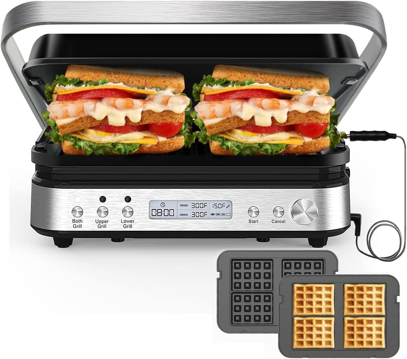 CATTLEMAN 6 in 1 Panini Press Grill with Removable Waffle Plates, 1600W