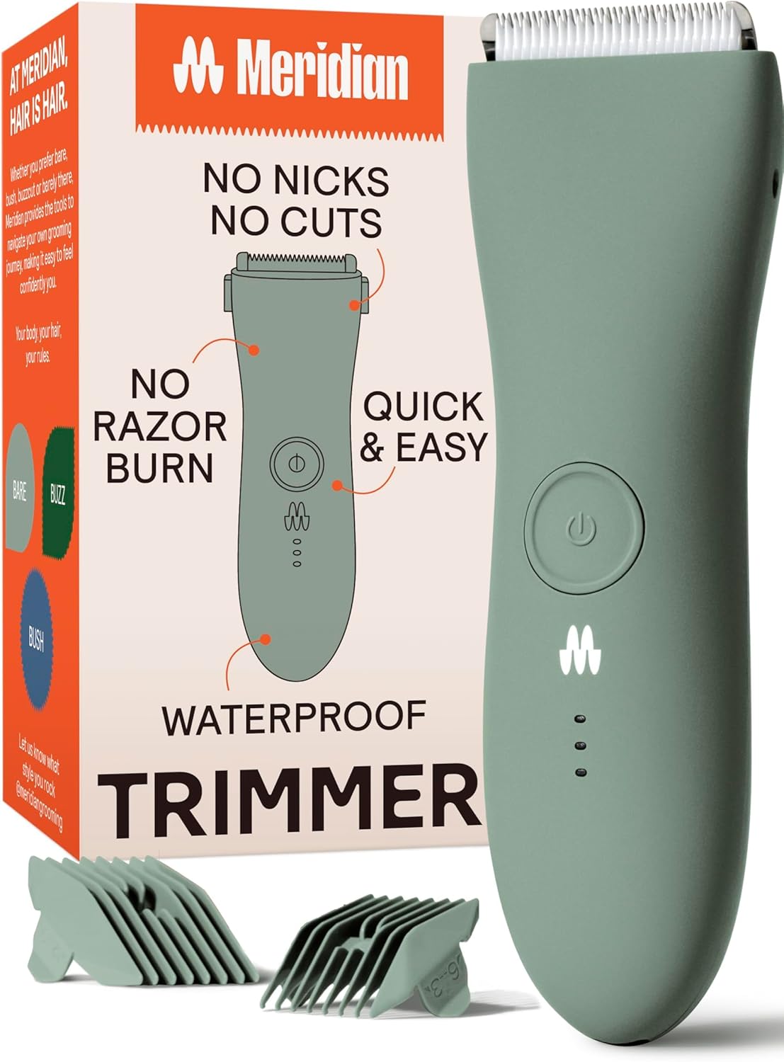 The Trimmer by Meridian: Electric Below-The-Belt Trimmer Built for Men | Effortlessly Trim Pesky Hair | Waterproof Wet/Dry Groin & Body Shaver | 90 Minute Battery Life (Sage)