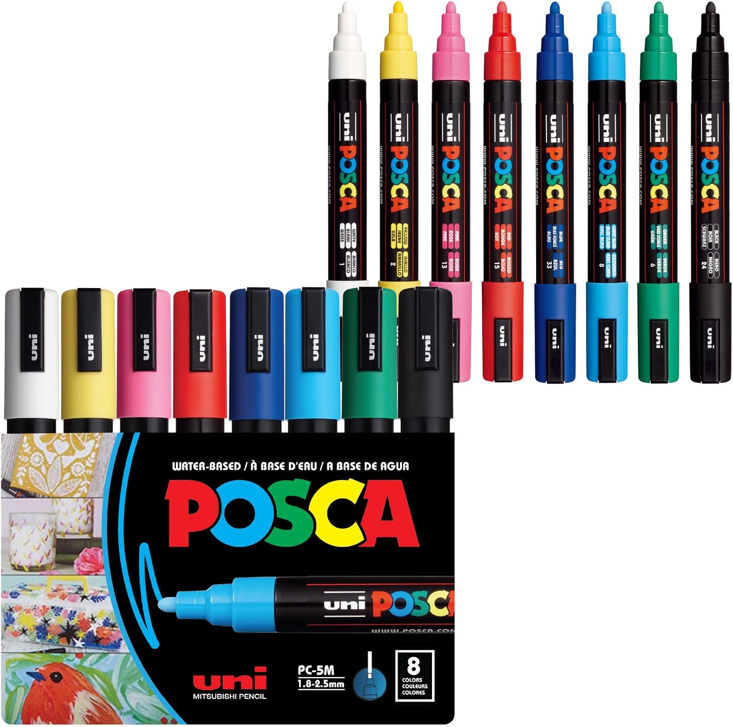POSCA® PC-5M Paint Markers, 8 Count Medium Reversible Tip Set (1.8–2.5 mm)