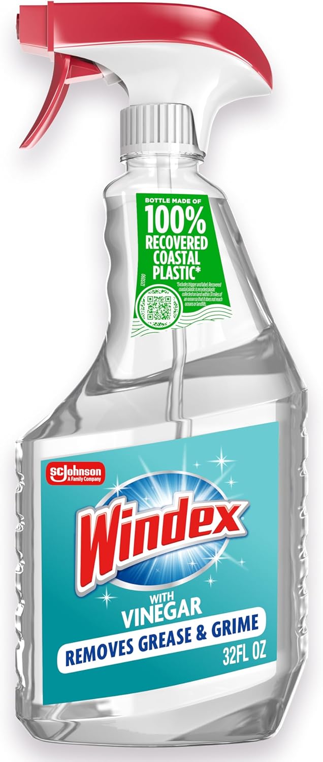 Windex Vinegar Glass and Surface Cleaner Spray Bottle, Packaging Designed to Prevent Leakage and Breaking, Surface Cleaning Spray, 32 Fl Oz
