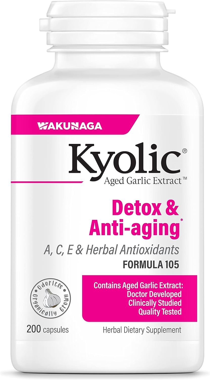 Kyolic Aged Garlic Extract Formula 105, Detox & Anti-Aging, 200 Capsules (Packaging May Vary)