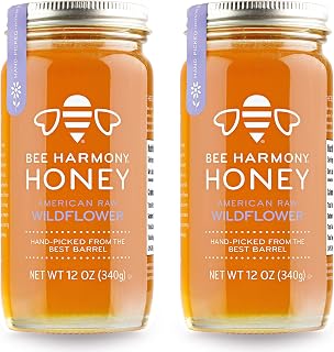 Bee Harmony American Raw Wildflower Honey, 12 Ounce (Pack of 2 Jars)
