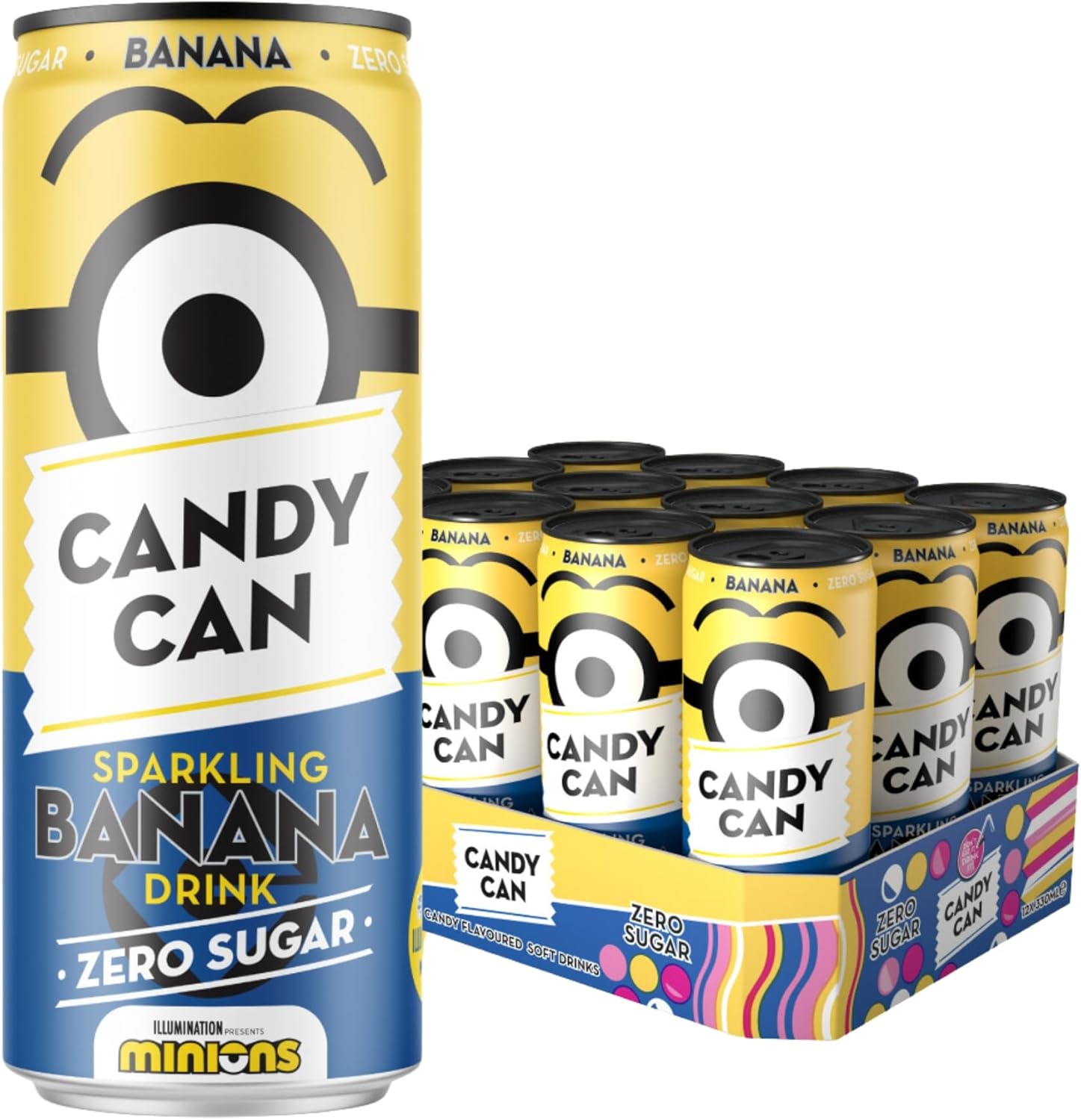 Candy Can, Minions, Banana Candy, Fizzy Drink, Nostalgic American Soda Flavours, Despicable Me, Sugar Free, Sparkling Pop Cans (12 x 330ml)