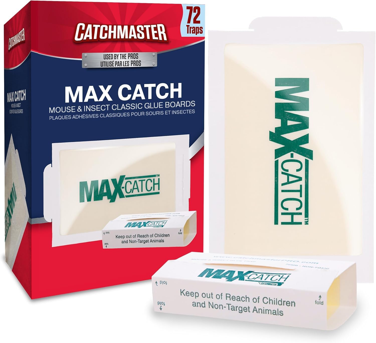 Catchmaster Max-Catch Glue Traps 72pk, Sticky Mouse Traps Indoor for Home | Bulk glue boards for mice & insects, pesticide free sticky traps for spiders, crickets & roaches, home & garage pest control