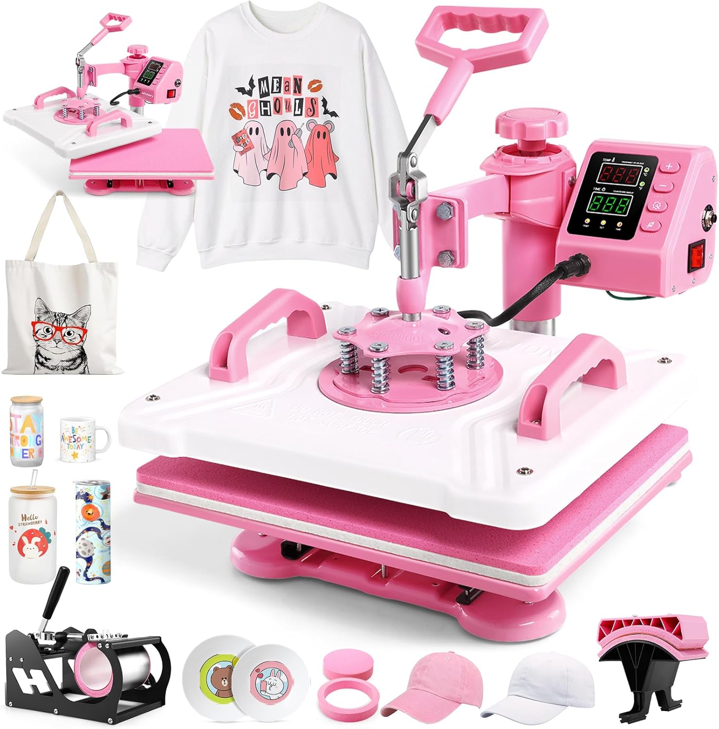Whubefy 5 in 1 Heat Press Machine 15"x12" with Tumbler Press Hat Press, Industrial Sublimation Heat Press Machine for T Shirts Bags Hat Cap Mug Plate, 360° Swing Away T Shirt Press Machine Transfer