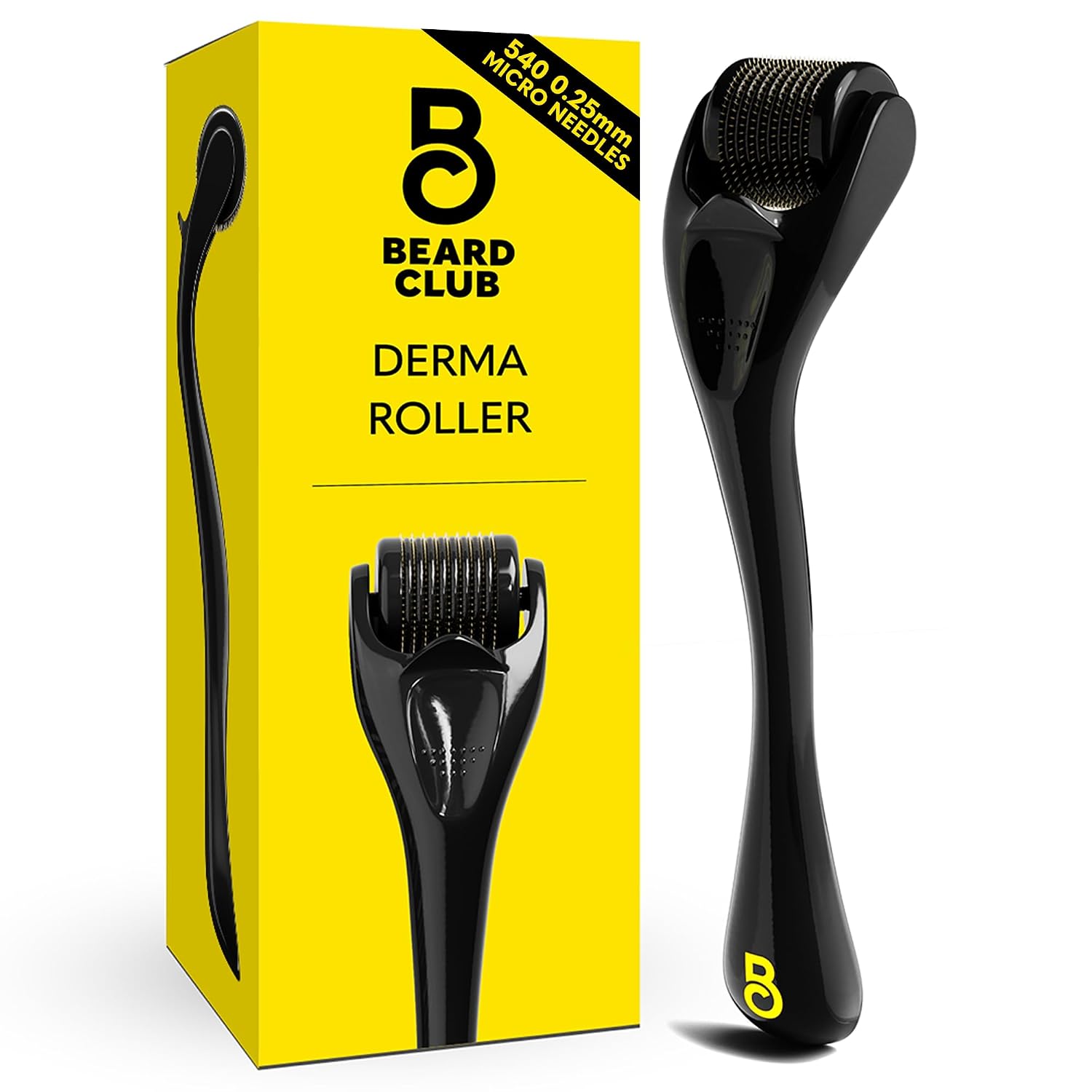 The Beard Club Derma Roller for Face, Body and Scalp - Microneedling for Men and Women with 540 Titanium Microneedles - Beard Roller & Micro Needling Scalp Hair - Black
