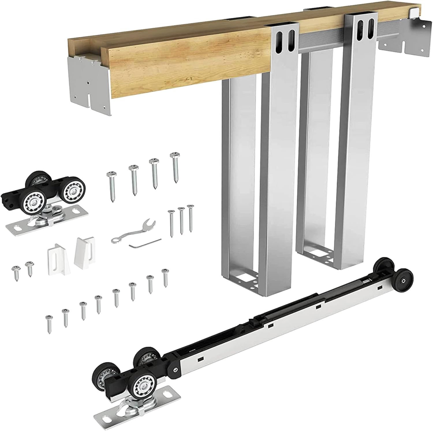 JUBEST 32"x80" Pocket Door Frame Kit with 120LBS Two-Way Soft-Close Mechanism, Easy to Install Pocket Door Kit, Pocket Door Frame for 24" to 32" Wide Door, Durable Pocket Door Hardware