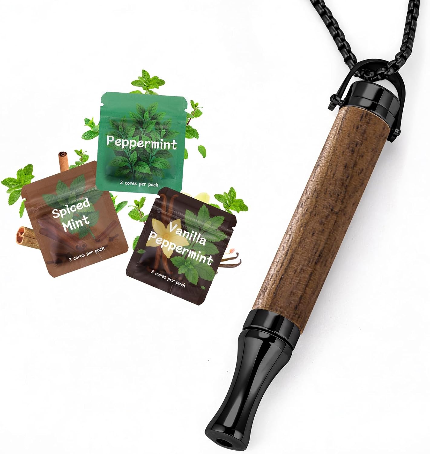 Celvoir Estin Wooden Breathing Necklace, Smokeless Inhaler,Flavor Pack