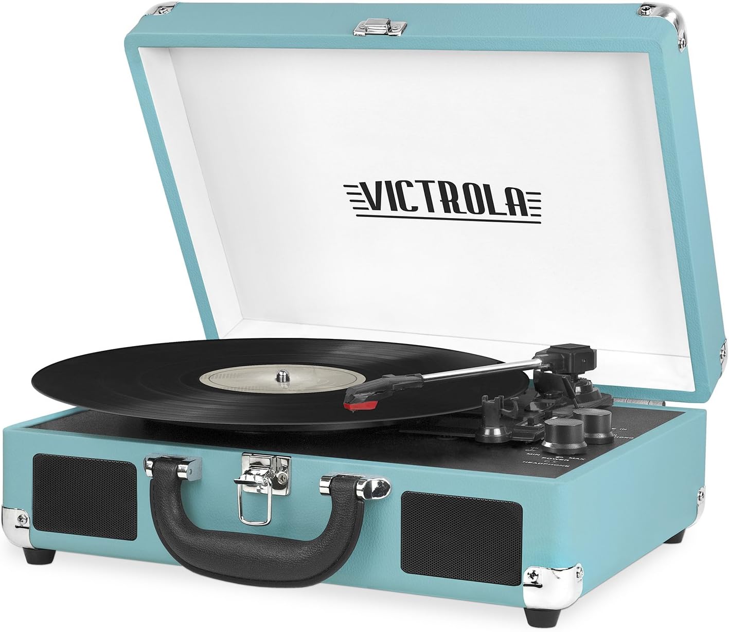 Victrola Journey Bluetooth Portable Suitcase Record Player – with Built-in Speakers, 3 Speed Vinyl Record Player, RCA Out, Headphone Jack (Aqua Turquoise)