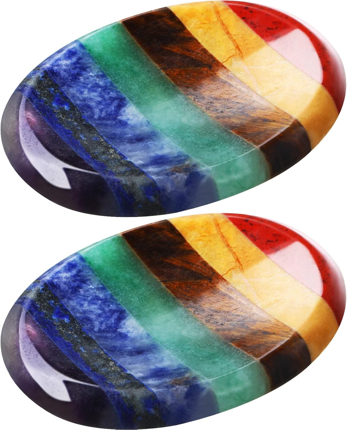 Timtin 2 Pcs Thumb Worry Stone for Anxiety 7 Chakra Healing Crystals Chakra Crystals Healing Stones Oval Worry Stone Natural Crystal Meditation Accessories