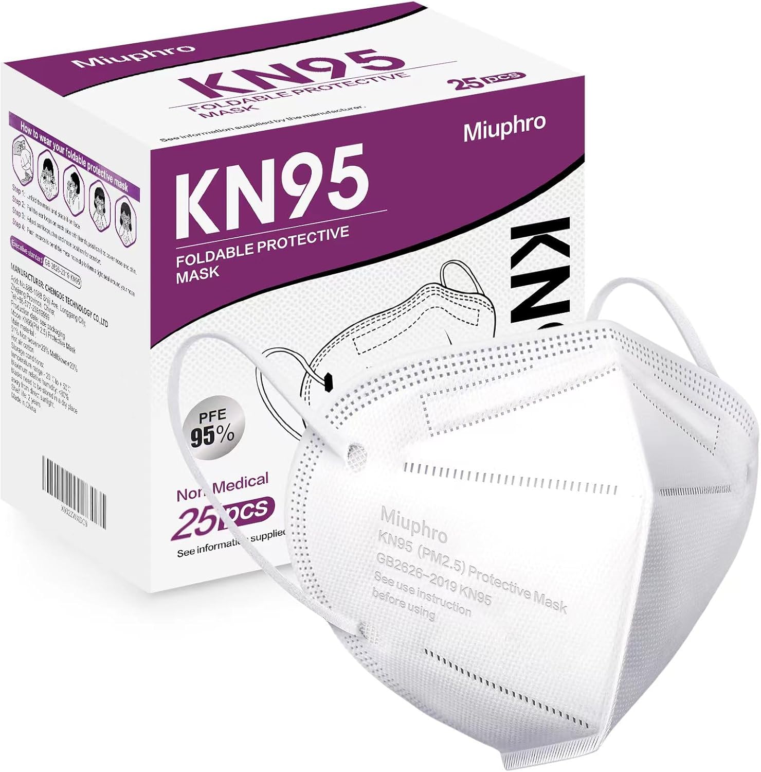 Miuphro KN95 Disposable Face Mask 25 Pack 5-Ply Breathable Safety Masks Against PM2.5, Disposable Respirator Protection Mask for Men and Women White