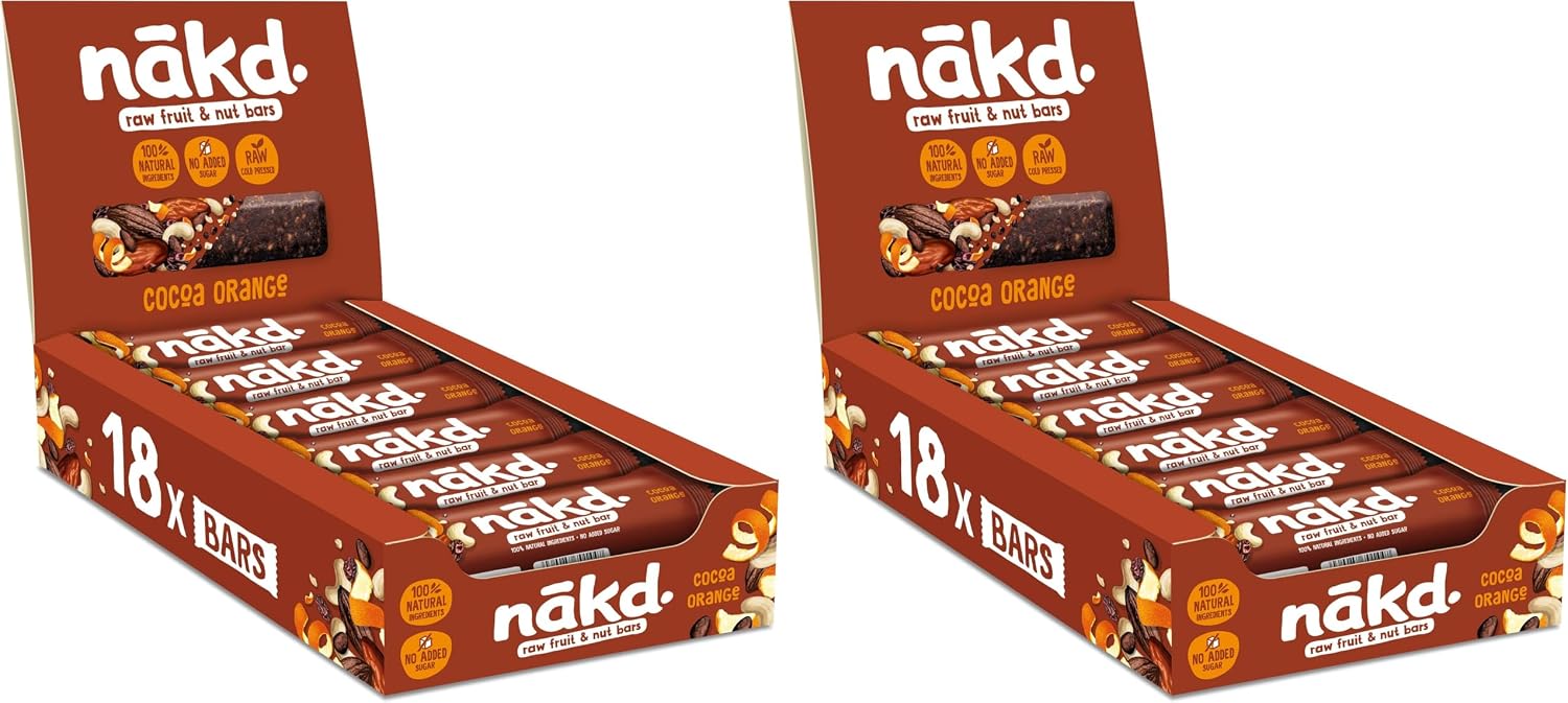 Nakd Cocoa Orange Natural Fruit & Nut Bars - Vegan - Healthy Snack - Gluten Free - 35g x 18 bars (Pack of 2)