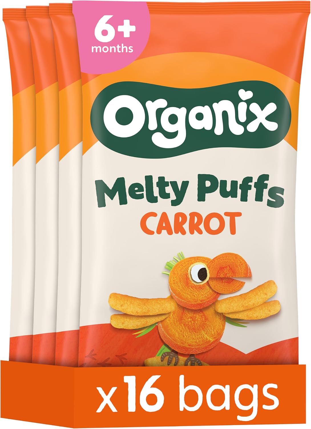 Organix Melty Carrot Puffs, Organic Baby Snack 4 x (4 x 18 g Bags)
